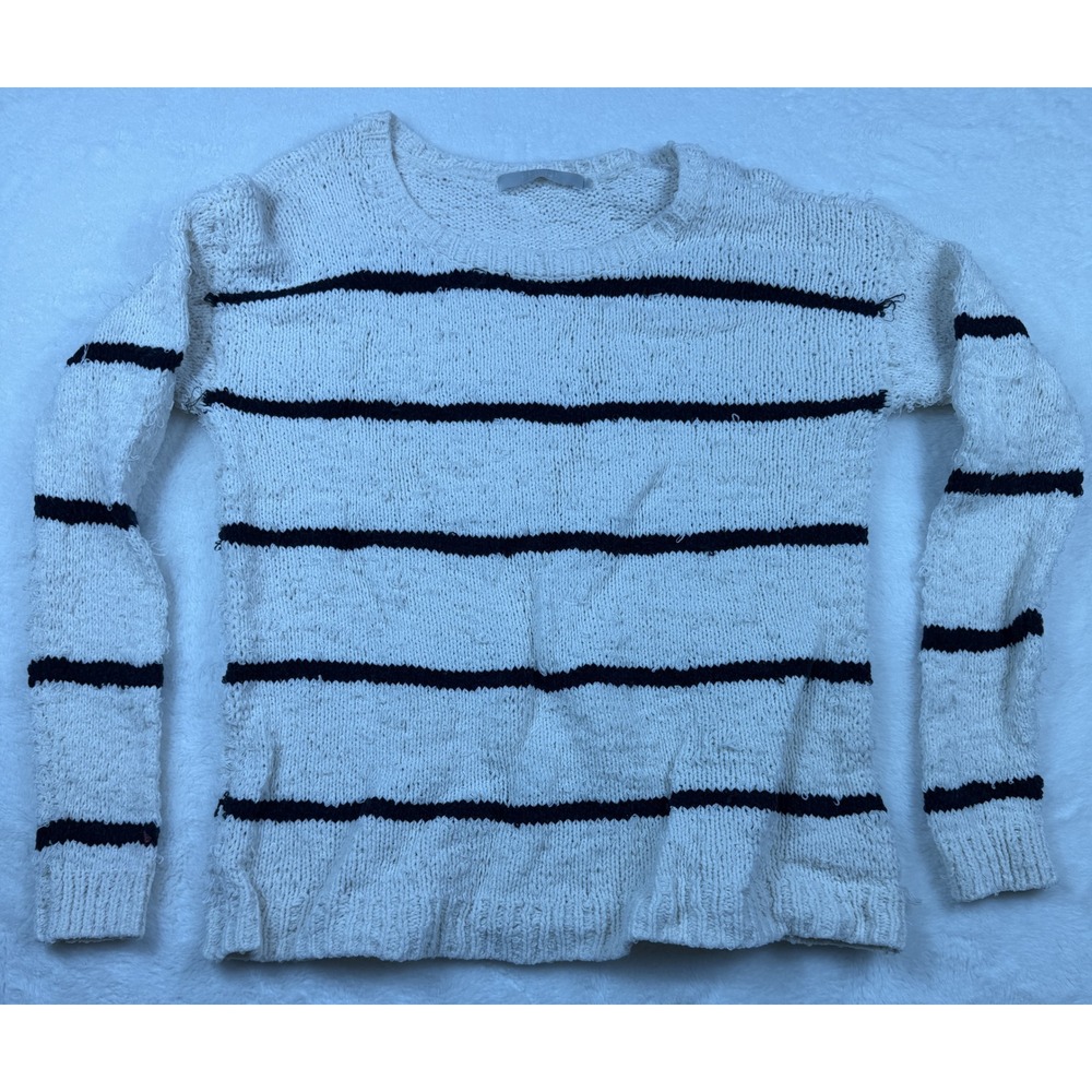One Grey Day Los Angeles Striped Knit Sweater Cream Navy Blue Small